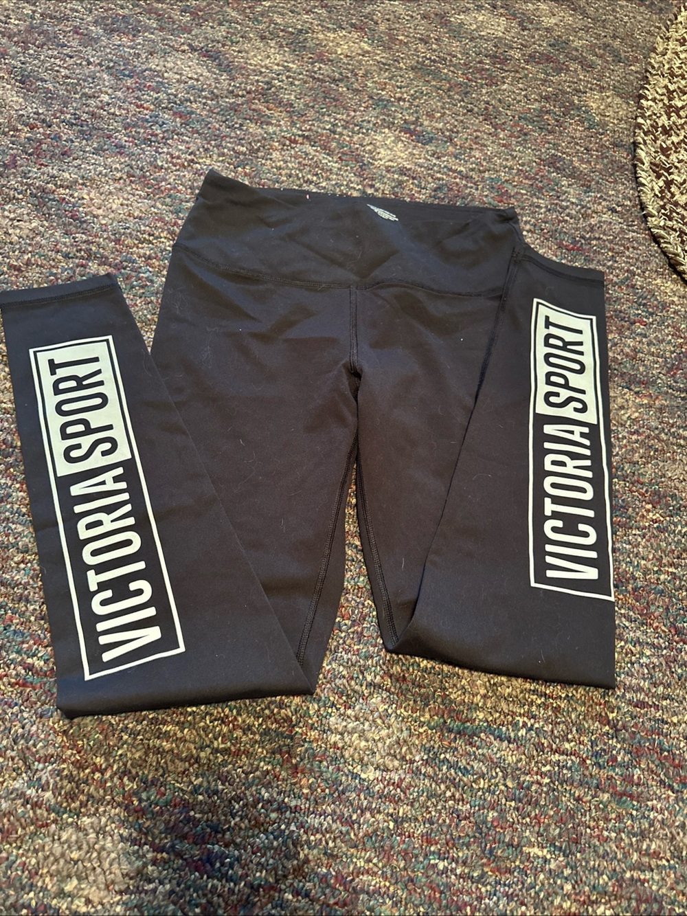 Victoria's Secret Black Victoria Sport Leggings Logo Panels on back medium legs